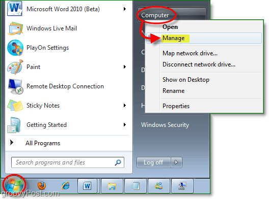 prístup k správcovi zariadení z ponuky Štart systému Windows 7