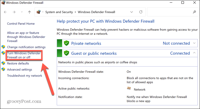 Windows 11 vypnite firewall