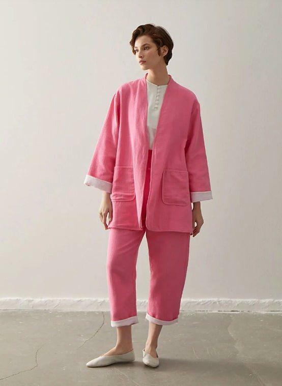 lcwaikiki kimono nohavice oblek ružové