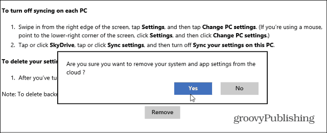 Odstránenie synchronizovaných údajov z programu SkyDrive v systéme Windows 8.1