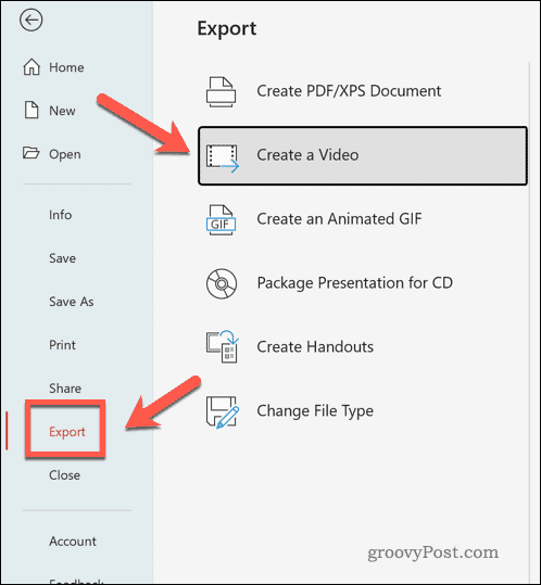 Export PowerPointu do videa