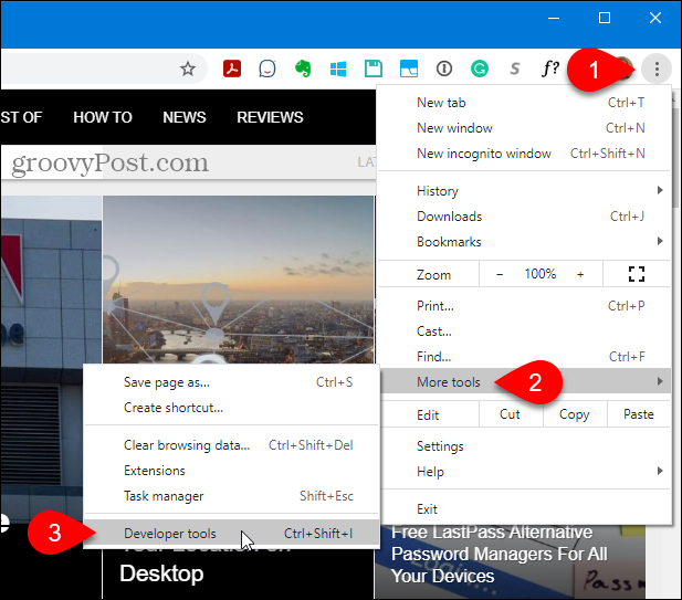 Prejdite v Chrome na Ďalšie nástroje> Nástroje pre vývojárov