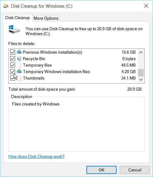 Čistenie disku Windows 10