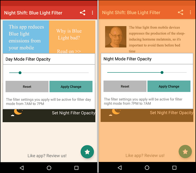 filter nočnej zmeny modrého svetla Android