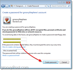 ako vytvoriť nové heslo pre používateľský účet systému Windows 7