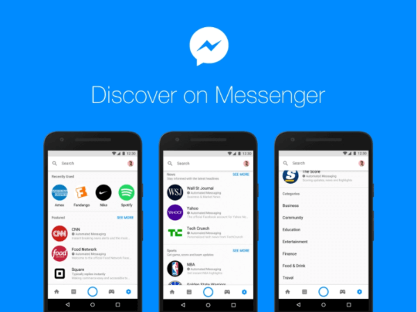 Nové centrum Discover spoločnosti Facebook v rámci platformy Messenger umožňuje ľuďom prehliadať a vyhľadávať robotov a firmy v Messengeri.