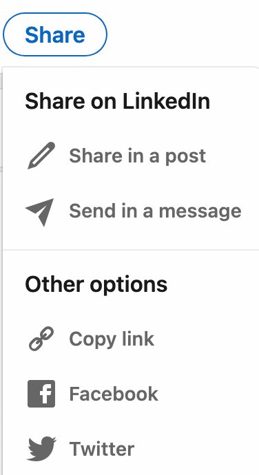 obrázok možností zdieľania na LinkedIn