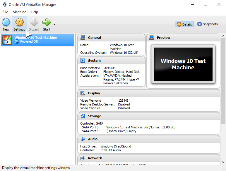09 Otvorenie nastavení VirtualBox (inštalácia Windows 10)
