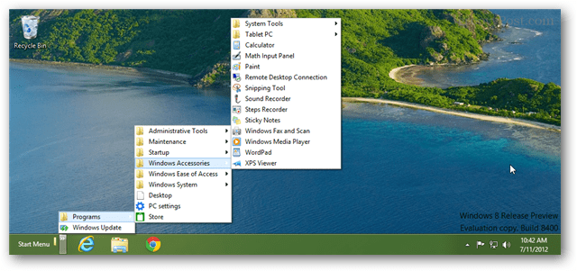 Windows 8 hojdať úplne novú ponuku Štart pomocou panela nástrojov na paneli úloh
