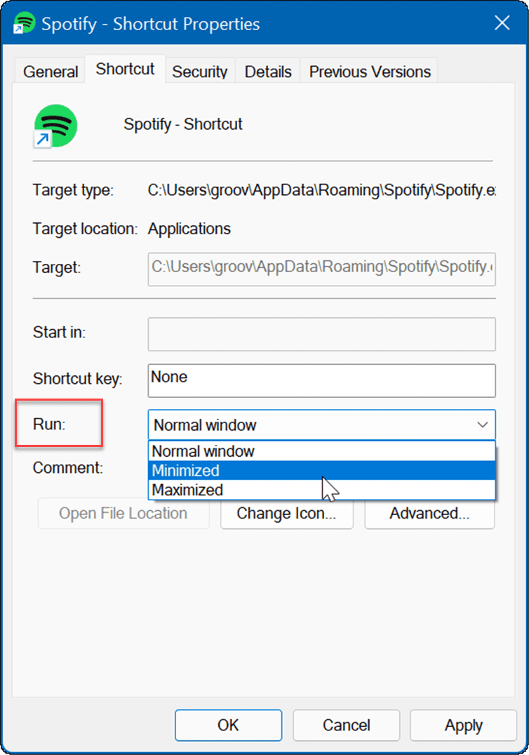 vlastnosti skratiek spúšťajú aplikácie počas spúšťania v systéme Windows 11
