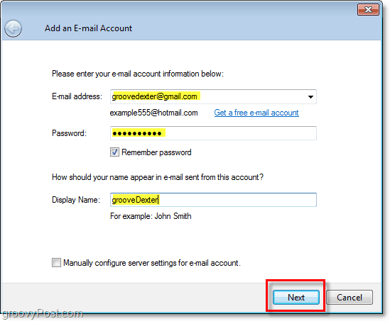 zadajte poverenia pre e-mailový účet v živej pošte systému Windows