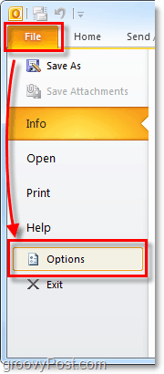 otvoriť možnosti programu Outlook 2010