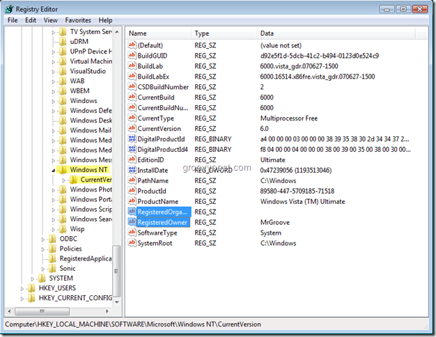 Snímka obrazovky editora systému Windows