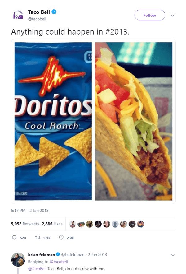 Originálny upútavkový tweet pre Doritos Locos Taco.