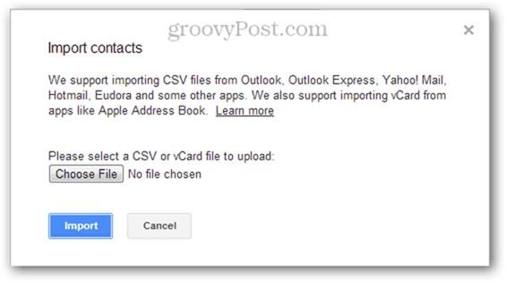importovanie viacerých kontaktov CSV do e-mailu Google