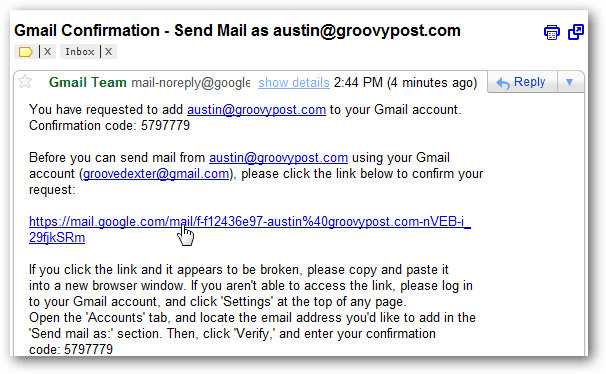 gmail doručená pošta - overovací e - mail