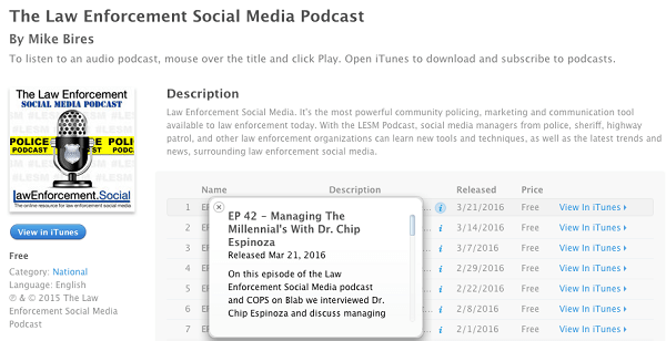 chyby v sociálnych sieťach v oblasti presadzovania práva nahrané na iTunes ako podcasty