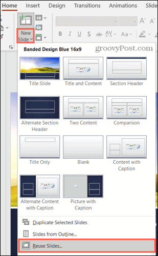 Nový snímok, opätovné použitie snímok v PowerPointe pre Windows