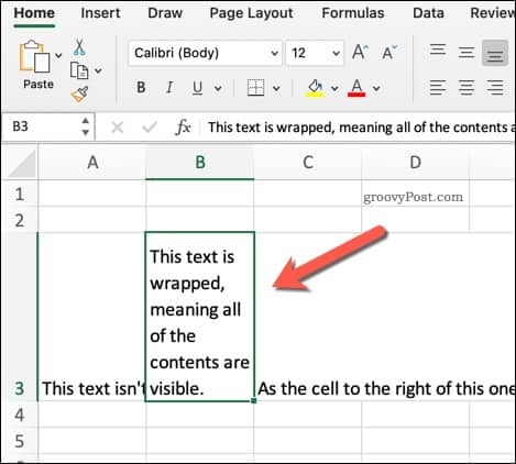 Príklad zabaleného textu v programe Excel