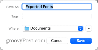 umiestnenie exportovaných písiem pre Mac