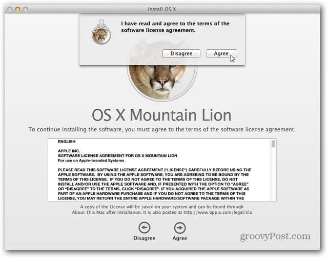 Dohodnite sa na licencii EULA Mountain Lion