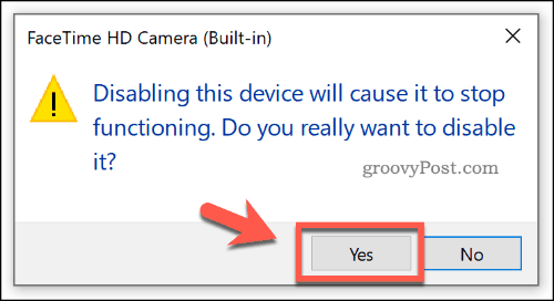 Potvrdenie deaktivácie zariadenia v Správcovi zariadení vo Windows 10