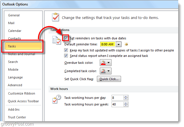 Ako nastaviť predvolené pripomenutia úloh pre program Outlook 2010