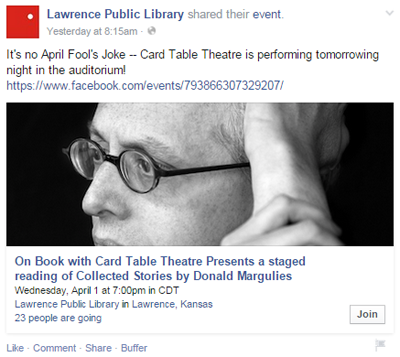 Lawrence udalosť verejnej knižnice facebook post