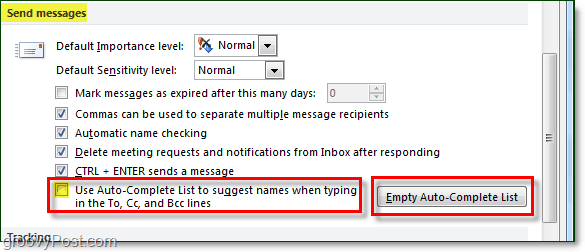 zakážte automatické dopĺňanie v programe Outlook 2010 a vymažte vyrovnávaciu pamäť automatického dokončovania