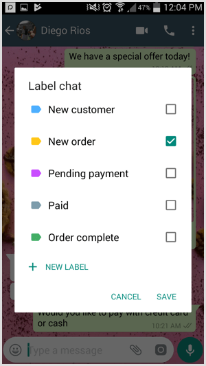 Vytvorte si vlastné štítky v aplikácii WhatsApp Business.