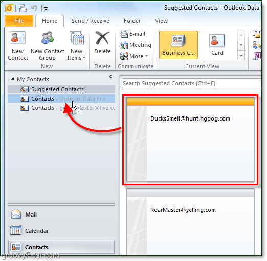 uložiť navrhované kontakty do programu Outlook 2010