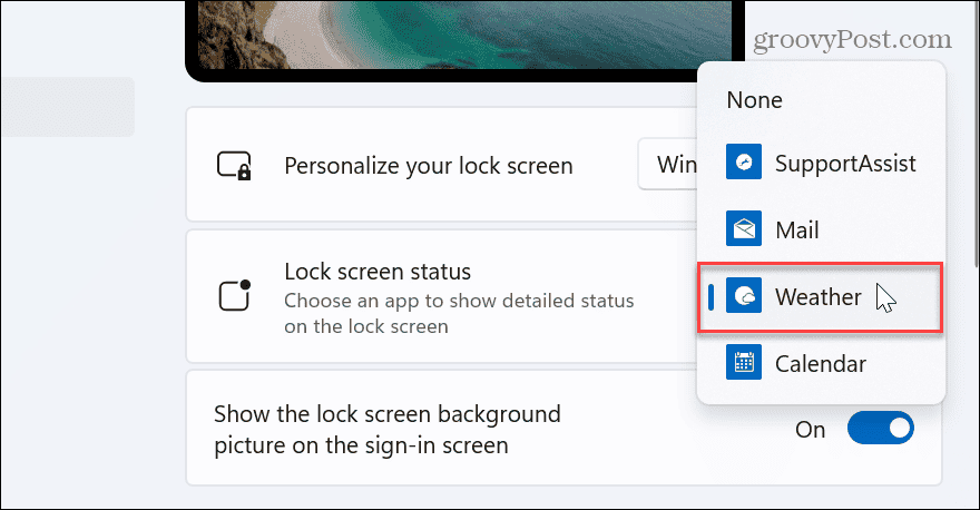 Počasie na uzamknutú obrazovku Windows 11