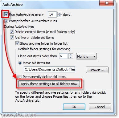 povoliť automatické archivovanie všetkých e-mailov programu Outlook 2010