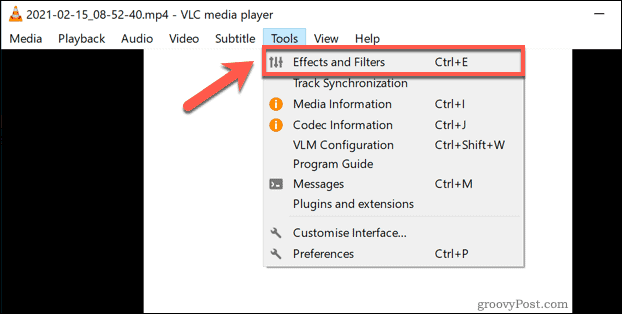 Prístup k ponuke VLC Effects and Filters v systéme Windows