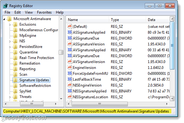 nájsť správny kľúč databázy Registry v systéme Windows 7