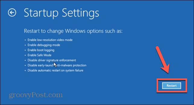 reštartujte nastavenia spúšťania systému Windows 11