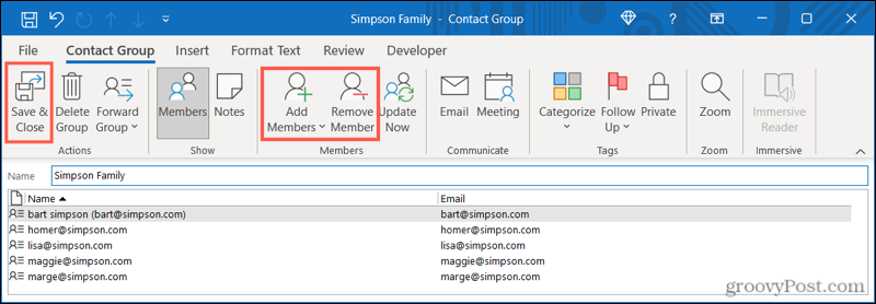 Upravte skupinu kontaktov v programe Outlook