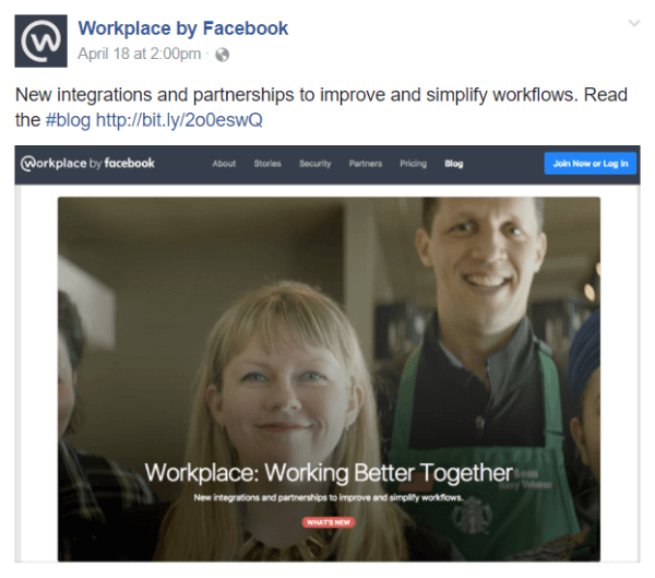 Spoločnosť Facebook oznámila niekoľko nových integrácií a partnerstiev v rámci svojho tímového komunikačného nástroja Workplace by Facebook.