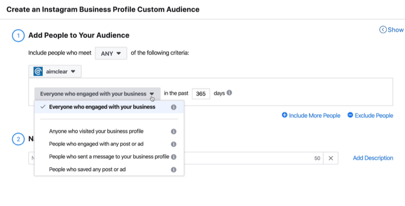 Vytvorte si okno vlastného publika Instagram Business Profile