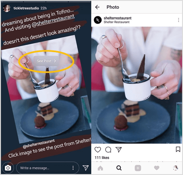 Klepnite na opäť zdieľaný príspevok na Instagrame a potom klepnutím na tlačidlo Zobraziť príspevok prejdete priamo na pôvodný príspevok od daného používateľa.