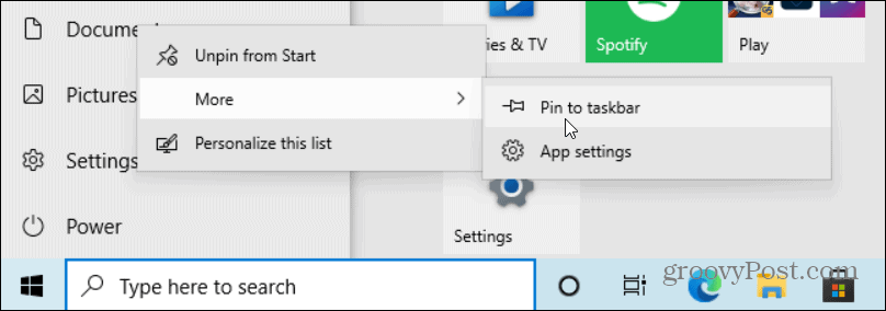 pripnúť nastavenia na hlavný panel systému Windows 10