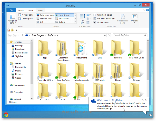 Pracovná plocha programu SkyDrive Windows 8