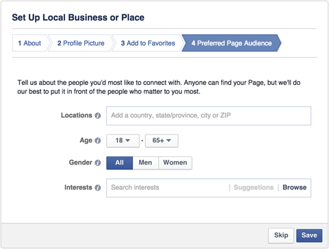 stránka miestneho podnikania na facebooku preferované publikum