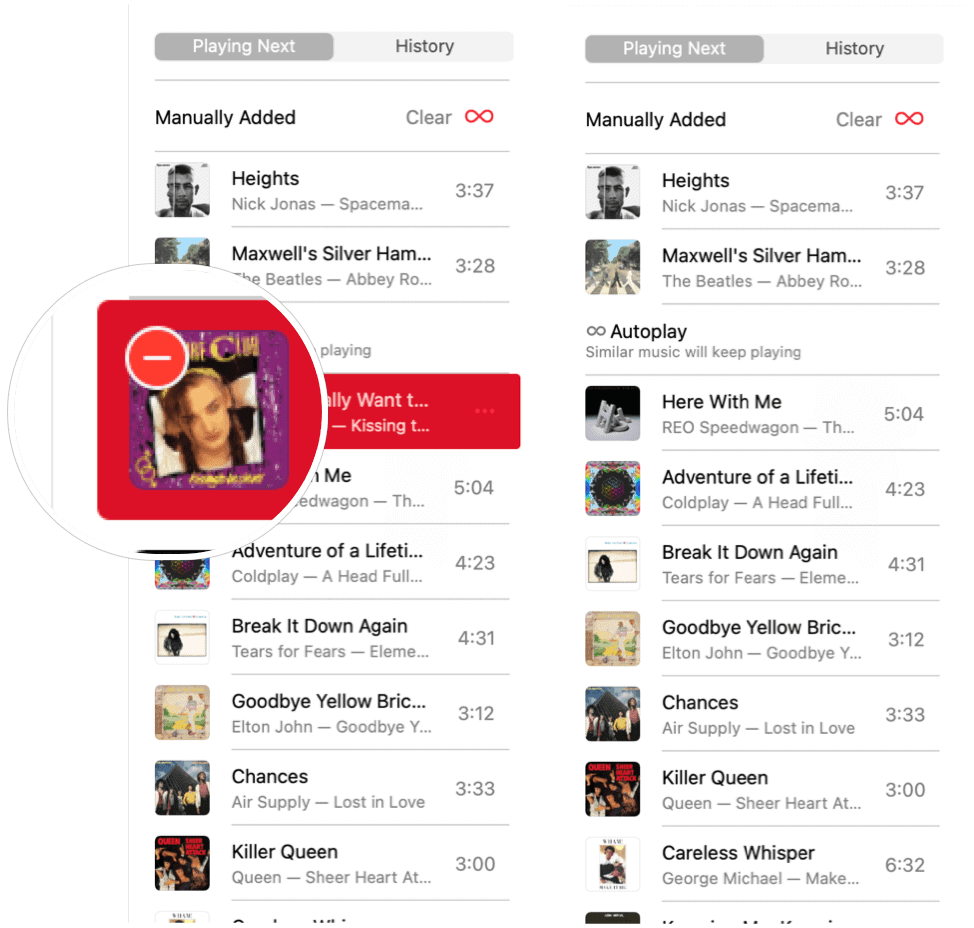 Apple Music Autoplay odstrániť skladbu