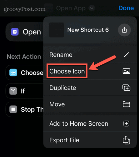 iphone skratky vyberte ikonu
