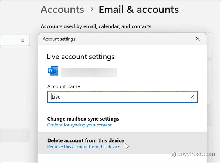 Odstrániť uložené e-mailové účty 