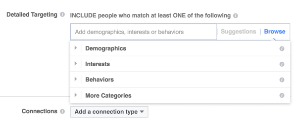Facebook ponúka tri hlavné kategórie zacielenia.