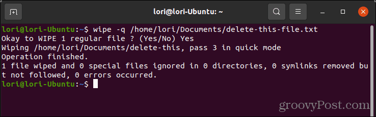 Bezpečne odstráňte súbor pomocou vymazania pomocou rýchleho režimu v systéme Linux