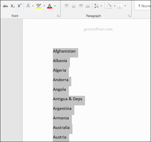 Zoradený zoznam v programe Microsoft Word