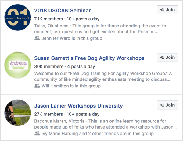 príklady skupín na Facebooku pre účastníkov udalosti